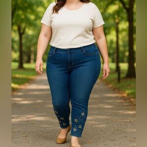 Slim Factor by Investments Plus Skinny Jegging Jeans 1X Beaded Stretch Denim